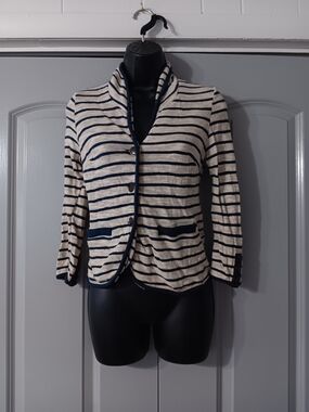 Mirror/Dash Striped Cream and Navy Knit Jacket